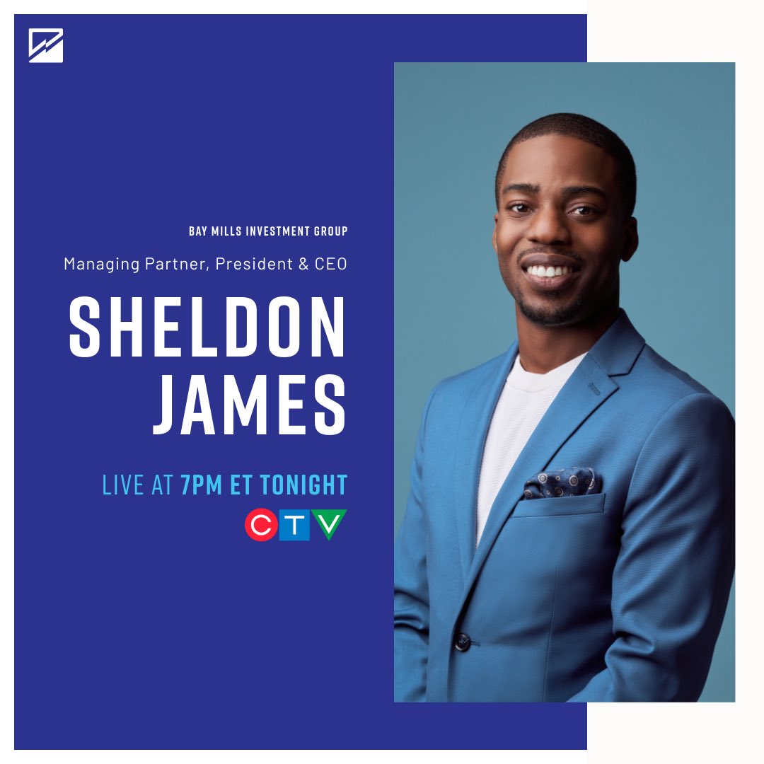 This evening, #SheldonJames Managing Partner, President & CEO at #BayMillsInvestmentGroup will be going live for an exclusive interview with @CTV!⠀ ⠀ Tune in this evening at 7:00 p.m. ET, you don’t want to miss this! 📺🇨🇦⠀ ⠀ #BayMillsDiversityFund #VentureCapital