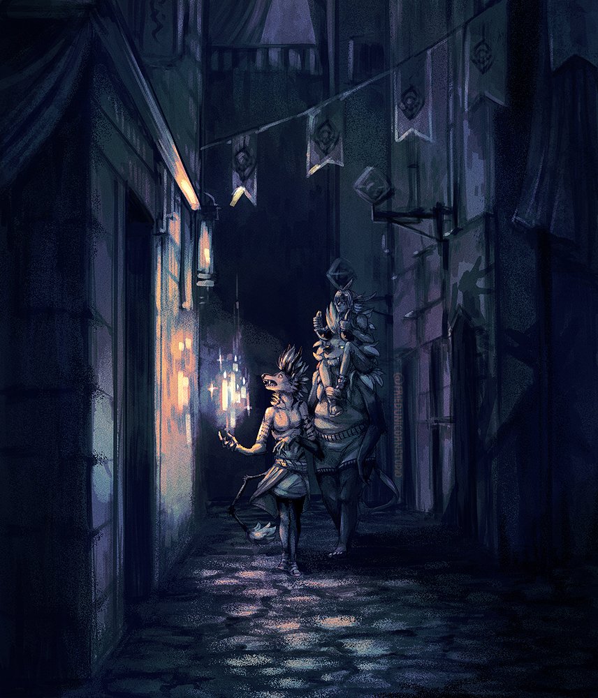 friedunicornstu's tweet photo. Final #Elfuary from Lizard! Prompt is "Technology" - these nerds are on a romantic, dimly-lit stroll through the underground city. What a fine night for a date! https://t.co/rTXfNwNmb9