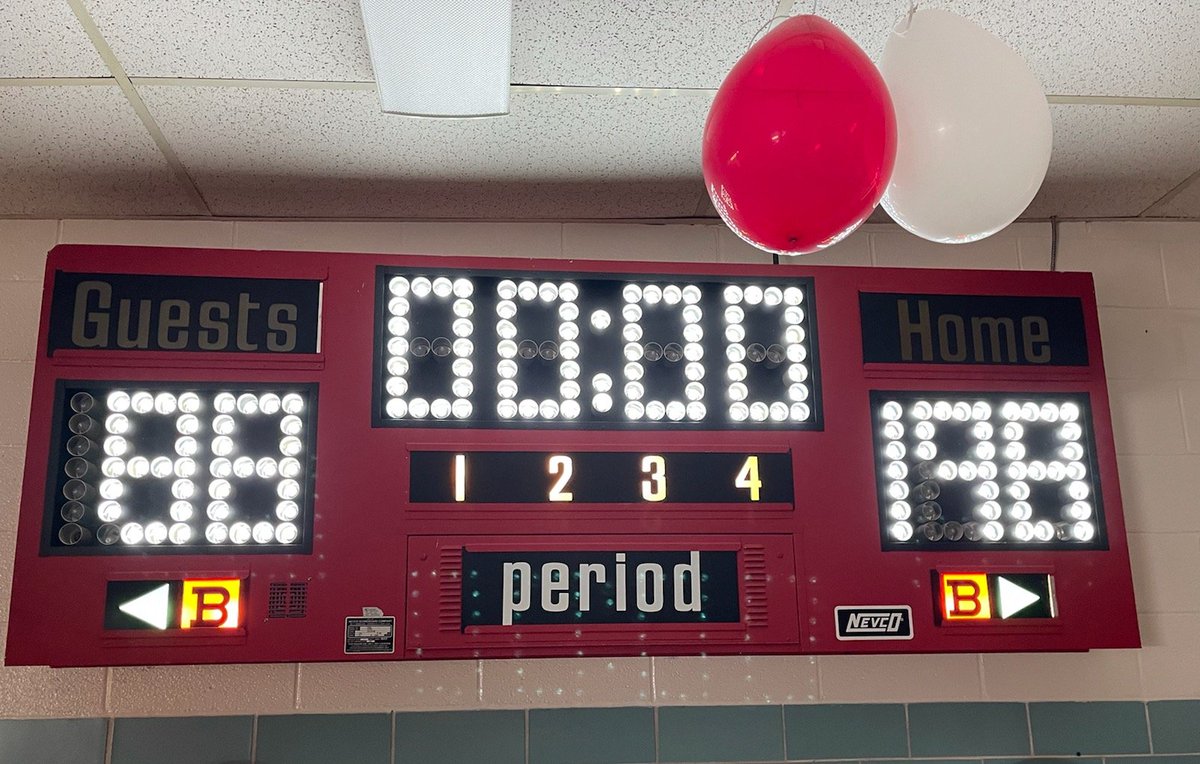 Almost game time!  5:30 tip on WOSN app and WIMA radio.  Oh, and BTW, we lit up the vintage scoreboard in the cafeteria today for our boys so they can light up the scoreboard tonight!