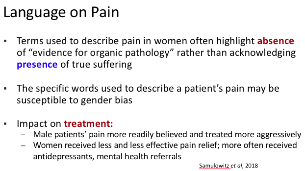 Gender norms around pain perception and expression, combined with the fact that these conditions are under-researched, lead to these descriptors.Overall, this clinical language leads to men’s pain being more readily believed and treated. https://bit.ly/3sL3mca  6/x