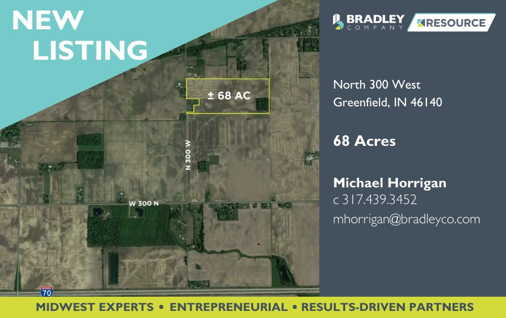 NEW LISTING! ± 68 Acres of prime development ground, zoned AG, is for sale in Greenfield, IN. Contact Michael Horrigan for more information or view details on our website: rcre.com/search-propert…
#BCO #RCRE