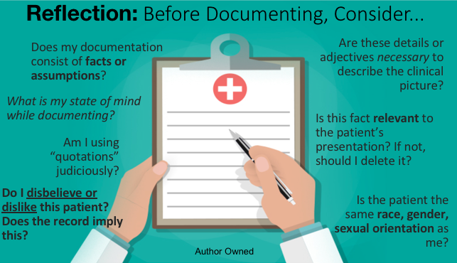 We suggest these reflective questions to guide clinical documentation that is free of bias and stigma 7/x