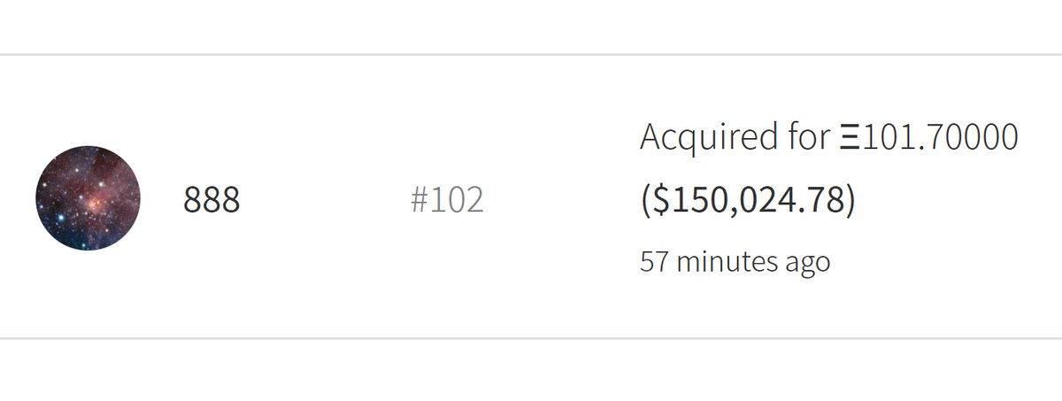 beeple's tweet image. OOOF!  HELLS FUCKING YES.   $1➡️$150k in less than a day.  someone is getting fuckkkkked up tonight!!1 🥳🥳🥳

and huge congrats to @Crypto888crypto !!!111 🙏🙏🙏