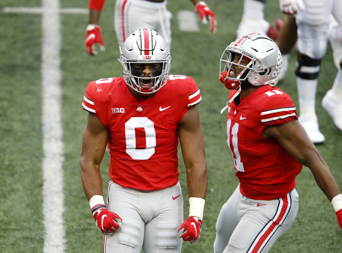 PFF_College's tweet photo. Highest pass-rush grade in the Big Ten by season:

2016: T.J. Watt, Wisconsin
2017: Nick Bosa, OSU
2018: Carter Coughlin, Minnesota
2019: Chase Young, OSU
2020: Jonathan Cooper, OSU https://t.co/aKlHrqJISb