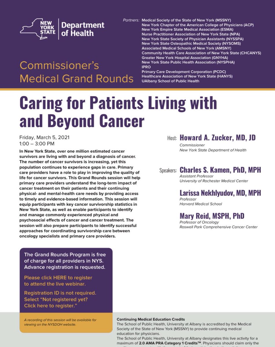 EmpireStateNMA's tweet photo. #ESMA , in partnership with the NYS Department of Health is hosting the Commission’s Medical Grand Rounds: Caring for Patients Living with and Beyond Cancer on Friday, March 5th 1:00pm- 3:00pm. https://t.co/Fos3ybaNOg