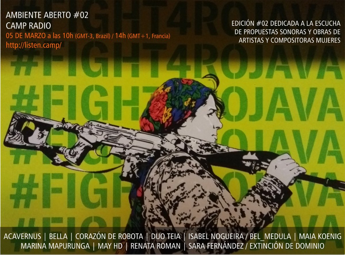 Next March 5th, at 10am (GMT-3, Br/14h GMT+1, Fr), the second web radio program of the Ambiente Aberto series will be aired on the CAMP Radio platform. This second edition is dedicated to listening to works by woman artist and composers... listen.camp