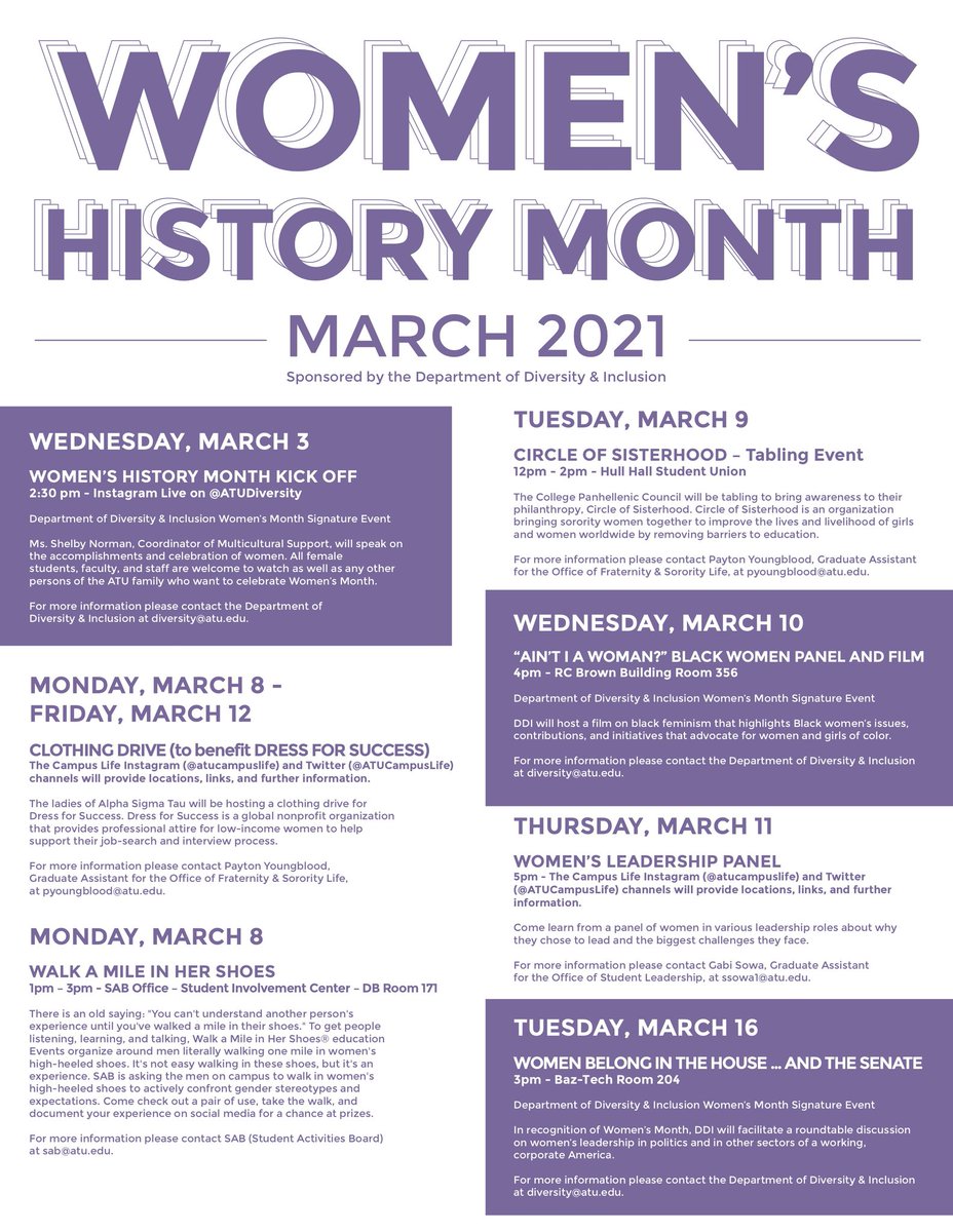 ATTENTION!! Here is an updated version on the events we have for Women's History Month starting tomorrow! 👇🏽
