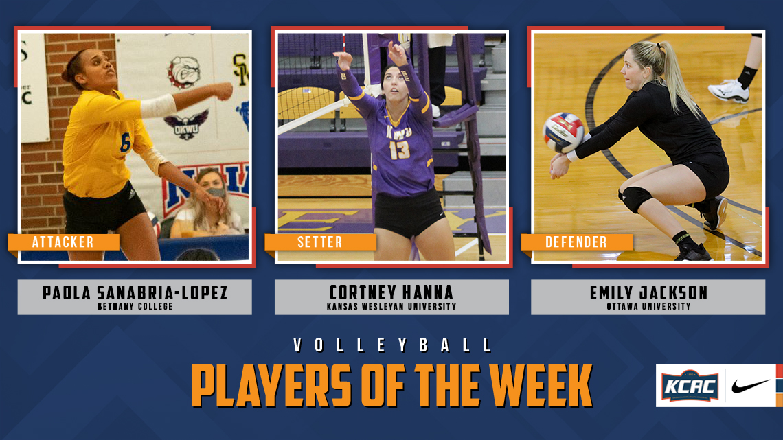 kcacsports's tweet photo. Paola Sanabria-Lopez of @BethanySwedes, Cortney Hanna of @kwucoyotes, and Emily Jackson of @BravesAthletics Earn KCAC Volleyball Weekly Honors! https://t.co/rjDeALpmRf #KCACvb

@sportsinkansas @KansasPregame @KansasSportsNet @OklaSports_Joey @NAIA https://t.co/TaRseColJu