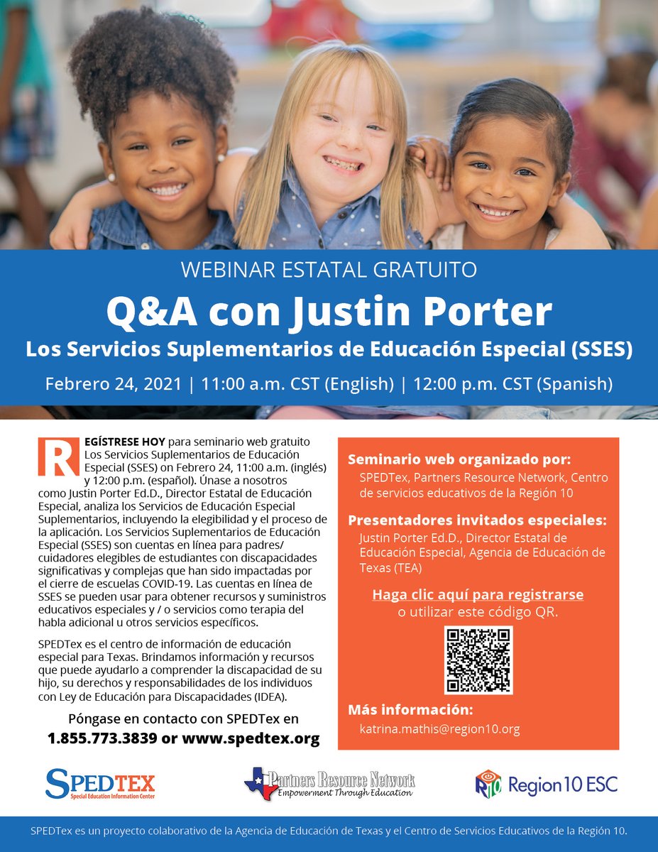 R4SpecialEd's tweet photo. A free statewide webinar Q&amp;A with Justin Porter on Supplemental Special Education Services (SSES) is happening this Thursday, March 4th, at 1:00 p.m. in English, and 2:00 p.m. in Spanish. Click the flyers below to learn more.  

Register at: https://t.co/aBVS546fqe https://t.co/cr0zv9JBwI