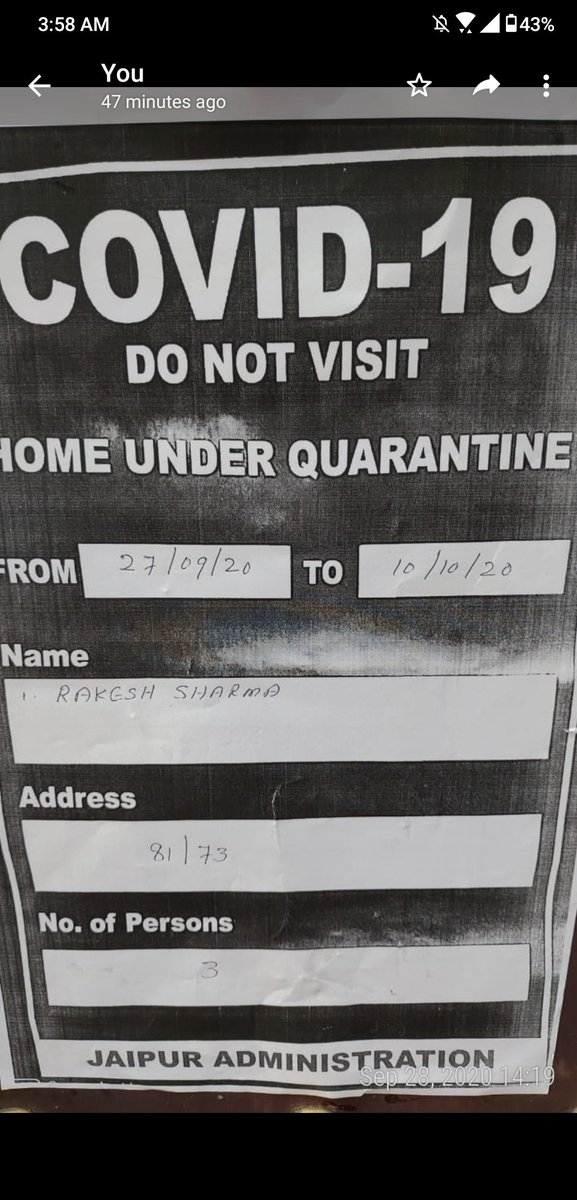 siraashish26's tweet photo. On 22nd Sep 2020 my mom n dad detect covid Positive; on 27th Jaipur administration puts my home including me under Home Isolation till 10 oct 2020. Then how come @upsc expect me to come and write paper on 4th oct 2020 when i was under Home Isolation. https://t.co/qVWUT3oYfS