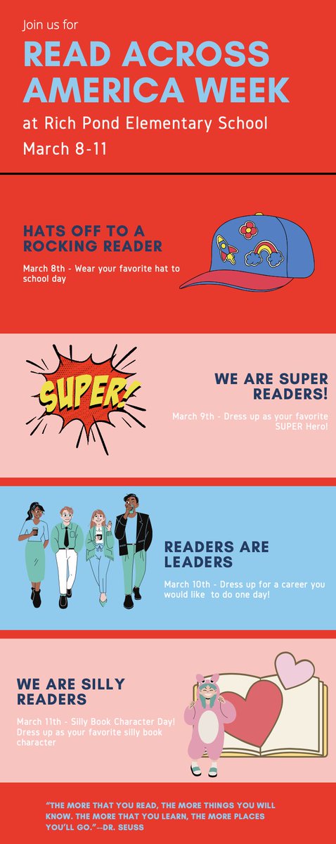 Rich Pond Elementary (@richpondelement) on Twitter photo 🚨Bulldog Parents🚨
We are moving Read Across America to next week. Please review the flyer and encourage your child to dress up! Next week is going to be another great week at The Pond!!
#richpondelementary <a href="/WarrenCoSchools/">Warren Co Schools</a> 🚨Bulldog Parents🚨
We are moving Read Across America to next week. Please review the flyer and encourage your child to dress up! Next week is going to be another great week at The Pond!!
#richpondelementary <a href="/WarrenCoSchools/">Warren Co Schools</a>