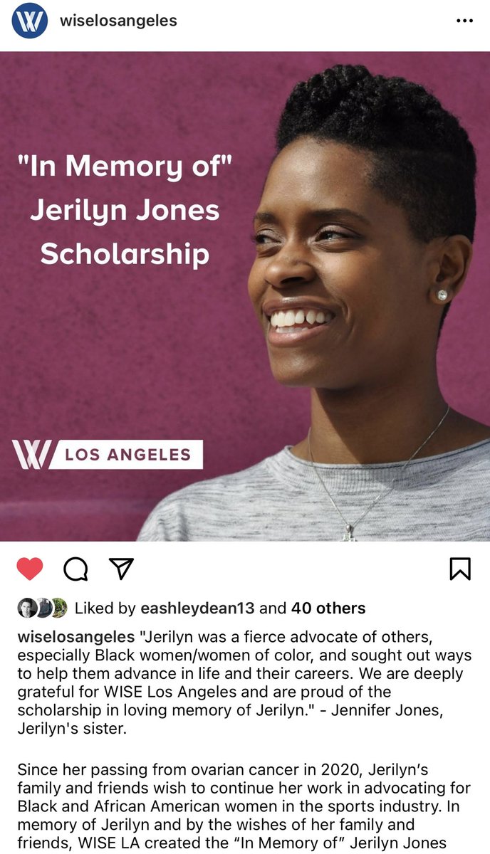 CoachJulieShaw's tweet photo. We lost a friend...

In honor of Jerilyn and her passion for giving back and elevating others in the community WISE Los Angeles has created a scholarship in her name. 

Please read, apply, and share! https://t.co/lj5toMnF5u