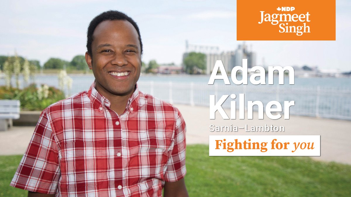 NDP's tweet photo. Congratulations to @AdamKilnerNDP who is officially running in Sarnia–Lambton. 

Adam is a grassroots organizer with strong community ties and we’re excited that he is running to keep fighting for you! https://t.co/2ChMX0DzBO