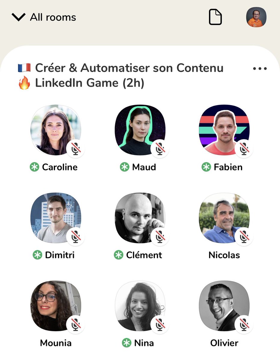 Encore une room hyper intéressante sur #clubhouse avec des tips et du retex pour #LinkedIn 💪👏

Merci  <a href="/carolinemignaux/">Caroline Mignaux</a> #maudalaves #fabienferreira <a href="/ninaramen/">Nina</a> <a href="/dimitriageon/">Dimitri Ageon</a> <a href="/clementsauvage/">Clément Sauvage</a> 
#entrepreneur 

Un seul regret: ne pas avoir pu me connecter dès le début de la room 😭