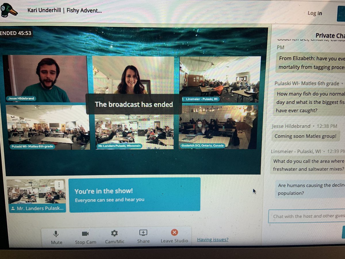 Dlanderspulaski's tweet photo. Another great @EBTSOYP opportunity in connecting with Canada @FishOceansCAN fish biologist Kari Underhill. After reading #paddletothesea these @PCSD_PCMS ss had so many questions about diadromous fish. Thank you. Check out @EBTSOYP March events! https://t.co/vyeqq8xneg