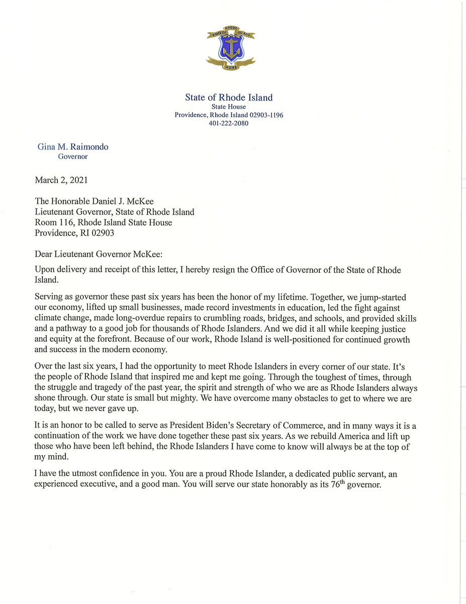 GovRaimondo's tweet image. Thank you, Rhode Island, for the trust you have placed in me these past ten years. It has been a privilege to serve as your treasurer and governor, and I know the future is bright.
