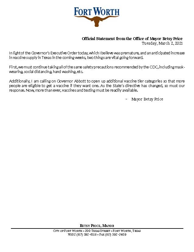 In light of the Governor’s Executive Order today, which I believe was premature, and an anticipated increase in vaccine supply in Texas in the coming weeks, two things are vital going forward. (1/4)