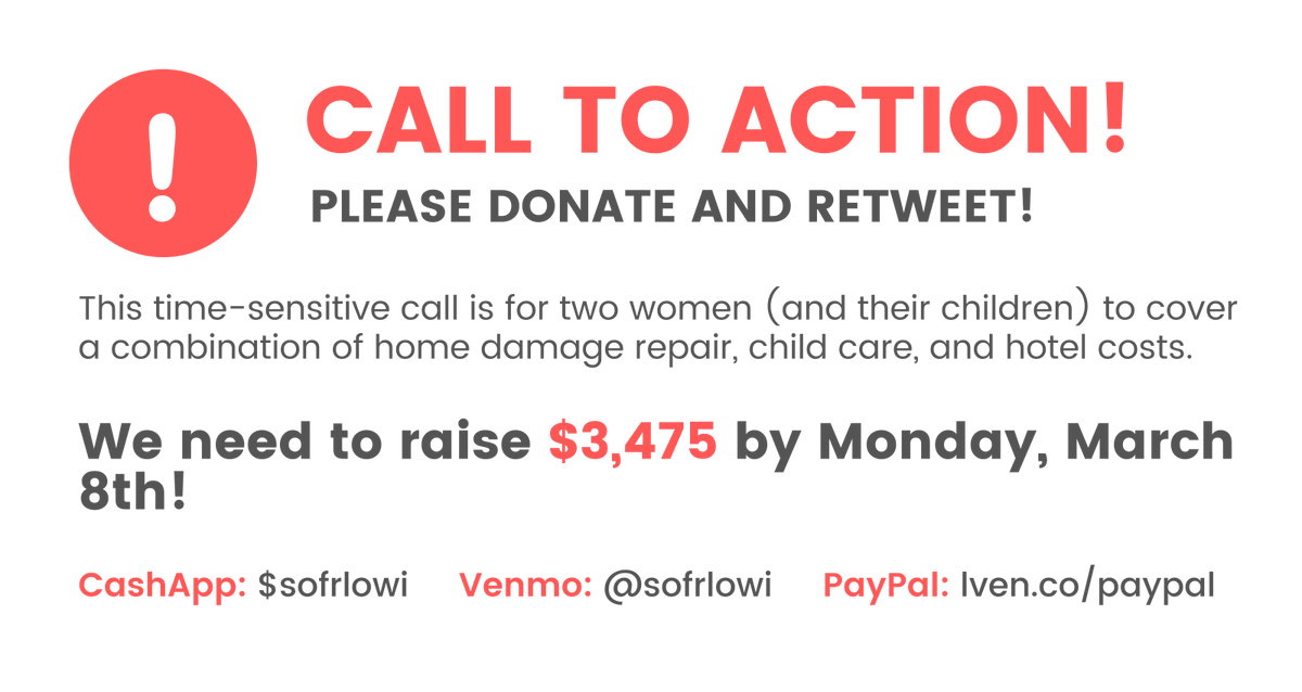 lavie_encode's tweet photo. 🚨 CALL TO ACTION! 🚨 PLEASE SHARE & RT!
I'm fundraising this week for 2 Black women in tech (good friends of mine) to cover home repair, child care, and hotel costs by MONDAY!
CashApp: $sofrlowi
Venmo: @ sofrlowi
PayPal: https://t.co/029Vrz3LYm
THANK YOU! #TechTwitter https://t.co/3UFJGiSTVl