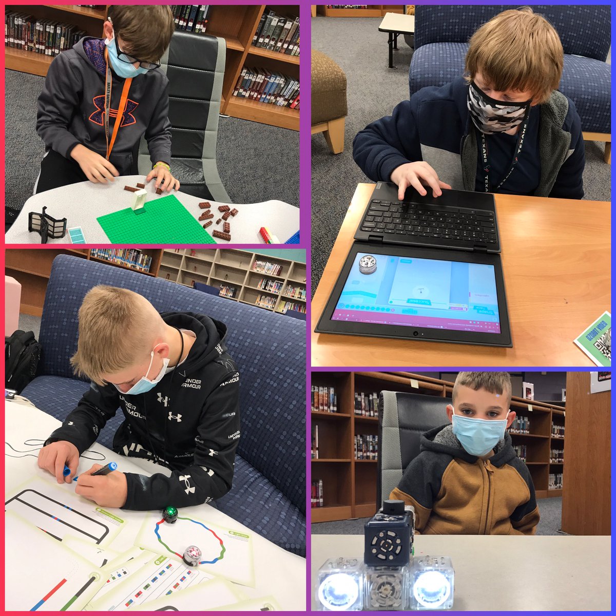 PVMustangs's tweet photo. So many fun things were happening this morning in the library during #makerspaces!! #ozobots #ozobotevo #legos #cubelets #ncms #ncms_eagles #ncisdmakerspaces #ncisd https://t.co/xdUIvzETIt