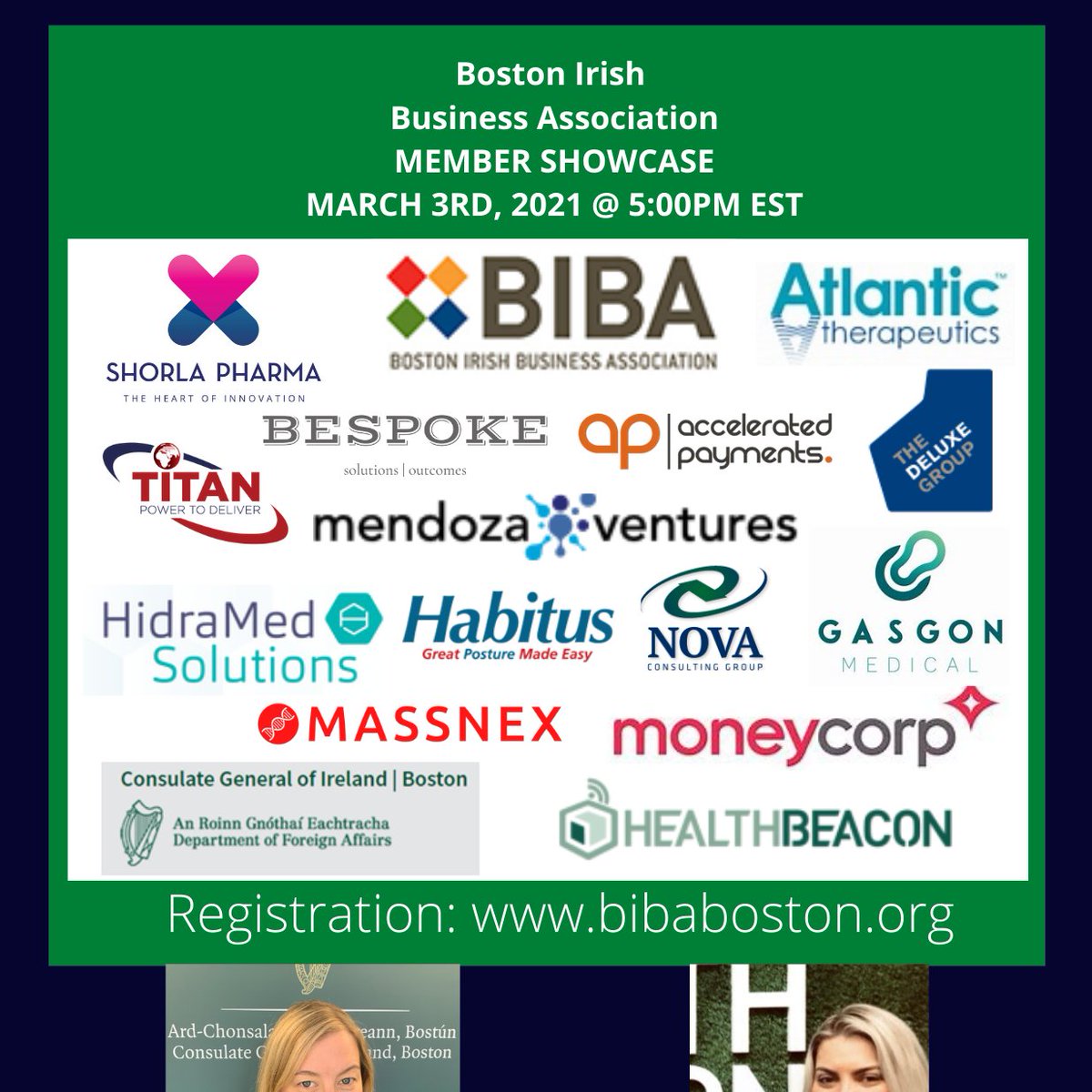Join us tomorrow for the BIBA Company Showcase. Looking forward to a great lineup of pitches, remarks from Consul General <a href="/laoise_moore/">Laoise Moore</a> and small group networking! Registration: bibaboston.org/meetinginfo.ph…