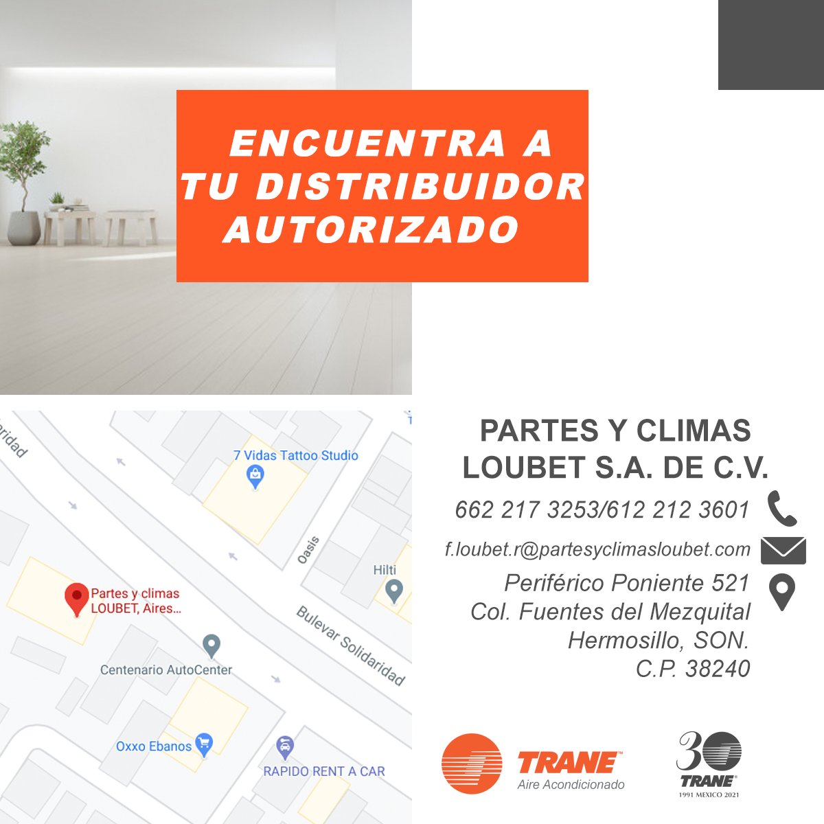 Nuestros distribuidores trabajan día a día para llevarte confort y queremos reconocerlos. Hoy recomendamos  Partes y Climas Loubet S.A. de C.V., distribuidor autorizado ubicado en #Sonora. Busca a tu distribuidor autorizado más cercano aquí: bit.ly/Consiguelo_Tra… #TraneContigo