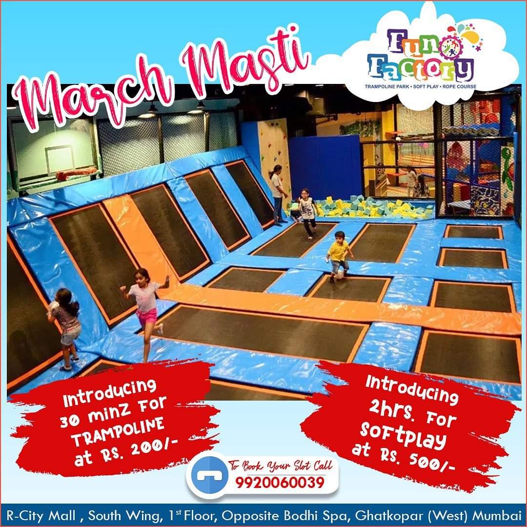 FunOFactory's tweet image. Are you ready for more Masti this March at Fun O Factory??
.
- Introducing 30 mins trampoline from@Mon-Thu
-2hrs softplay for ₹500/-

#trampolineoffers #funofactory #trampoline #instadaily #rcity #fun #trampolinemumbai #offers #deals  #weekdayfun #ghatkopar #powai #rcitymall