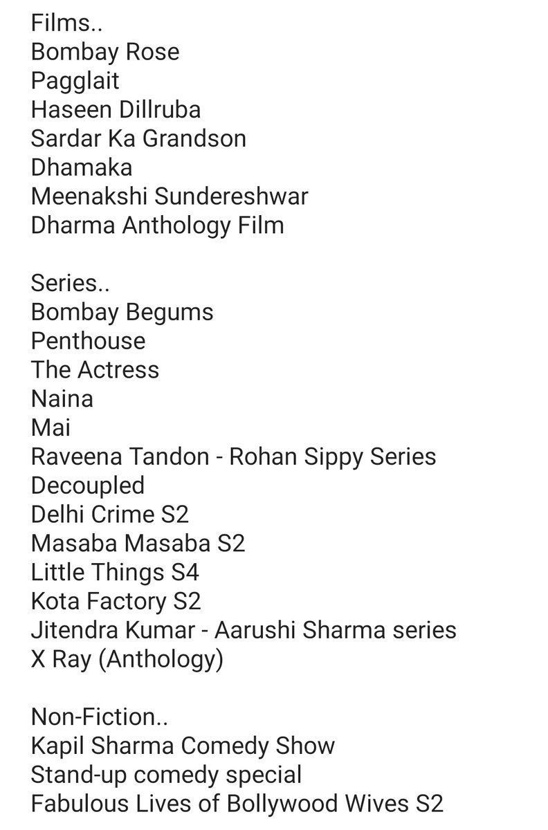 (Presumptive) list of the new lineup from Netflix India.

Lets see what all makes it to official list :)

#AbMenuMeinSabNew