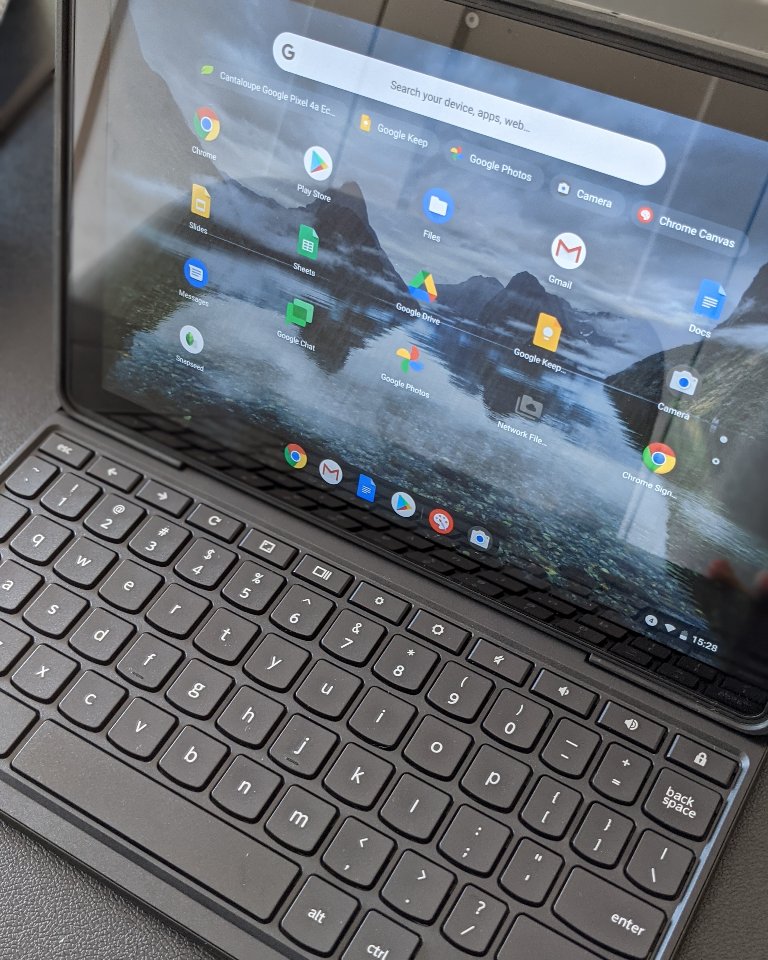 techineduau's tweet photo. Watch out for Lenovo's 10e Chromebook tablet! We can see this device replacing iPads in the junior classroom. 
We're having a hands on play. Thanks @learningwithtechnologies https://t.co/HO8nsF6uqE