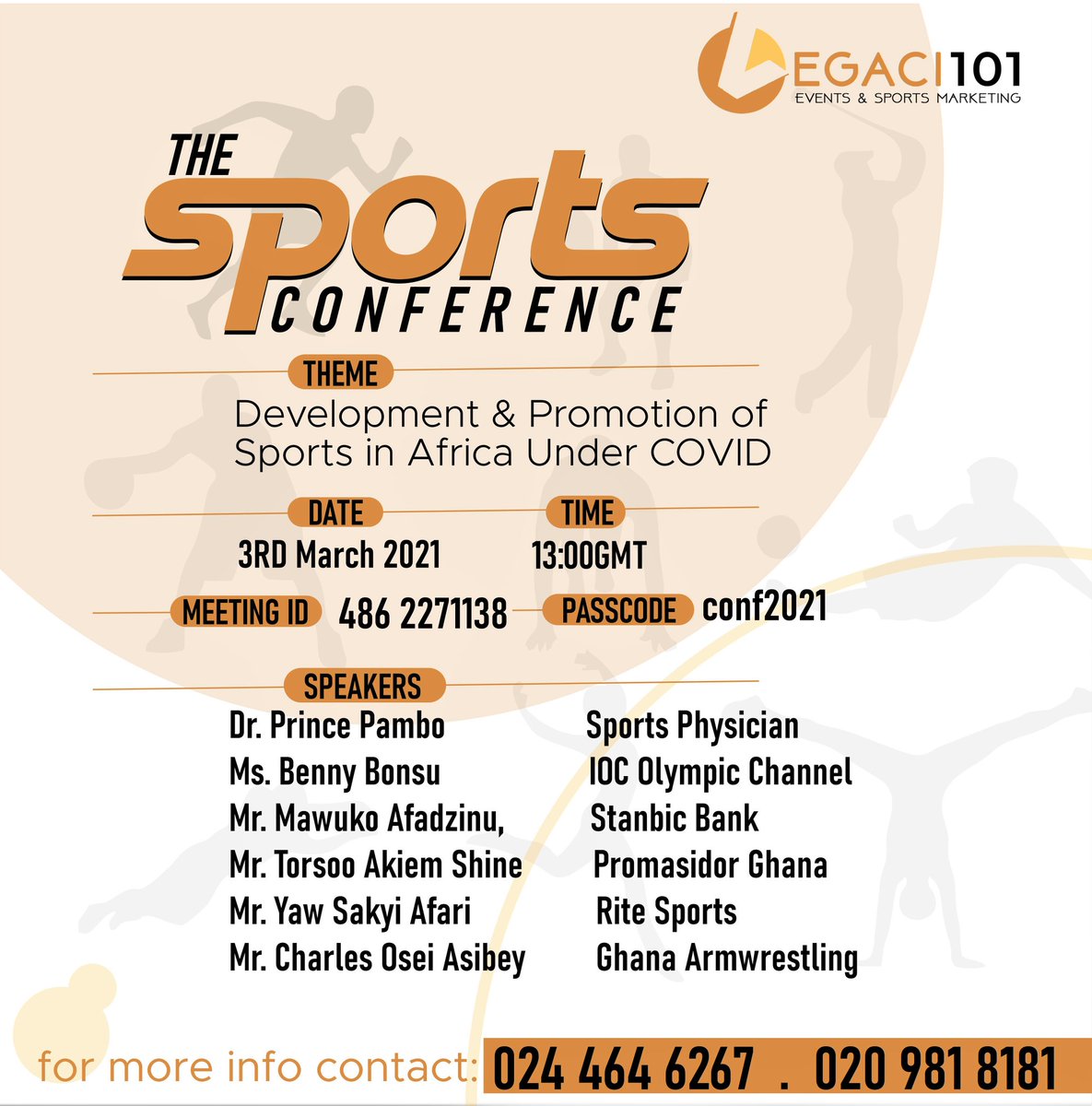 legaci101's tweet photo. Time Up! Today is The Sports Conference.

The Winning Strategy to Play Sports in Africa Under Covid.

A never to miss experience ! 

President, Secretary, Coach, Corporate Sponsors and Administrators across Africa are to attend.
@Ghsportsmaster @SWAG_Ghana @AIPSmedia https://t.co/oE0E6KhCoz
