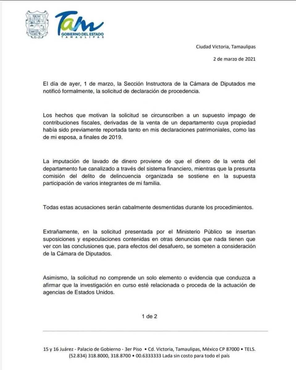 HectorEscobarMX's tweet photo. Esta es la postura del gobernador @fgcabezadevaca respecto del proceso político armado en su contra por el Gobierno Federal de Morena. Estoy seguro que uno a uno, cada señalamiento será esclarecido. https://t.co/CpnJ7Bs3mZ