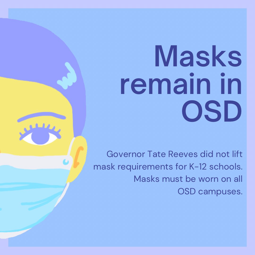Today <a href="/tatereeves/">Governor Tate Reeves</a> lifted the mask mandate for businesses. Our K-12 schools remain unchanged at this time. Masks will continue to be required on all <a href="/OxfordSD/">OxfordSchoolDistrict</a> campuses.