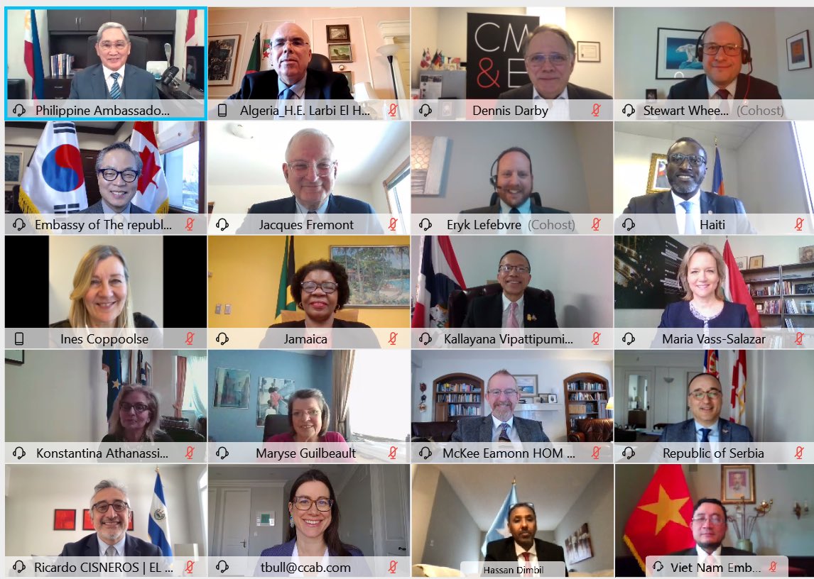 StewartRWheeler's tweet image. 🙏🏼 Thx to @BullTabatha CEO of Cdn Council for Aboriginal Business, @DennisADarby CEO of Cdn Manufacturers &amp;amp; Exporters @cme_mec &amp;amp; Jacques Frémont @recteurUOpres Pres of @uOttawa for taking time today for #SpeedNetworking w/ #classof2020 Ambs &amp;amp; HCs #ProtocolMatters @CanadaFP