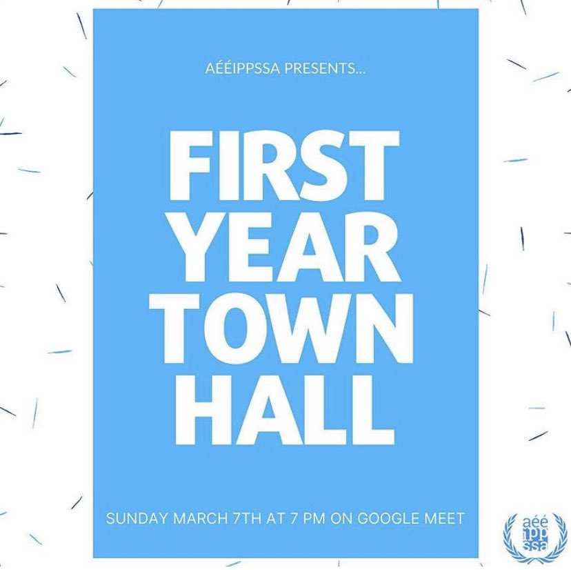 aeeippssa's tweet photo. The Winter Semester First Year Town Hall is here! The town hall will take place on Sunday March 7th at 7 PM EST on Google Meet. This is a perfect time to ask questions and give suggestions for the upcoming year! Hope to see you there! https://t.co/agRLNRAmgb
