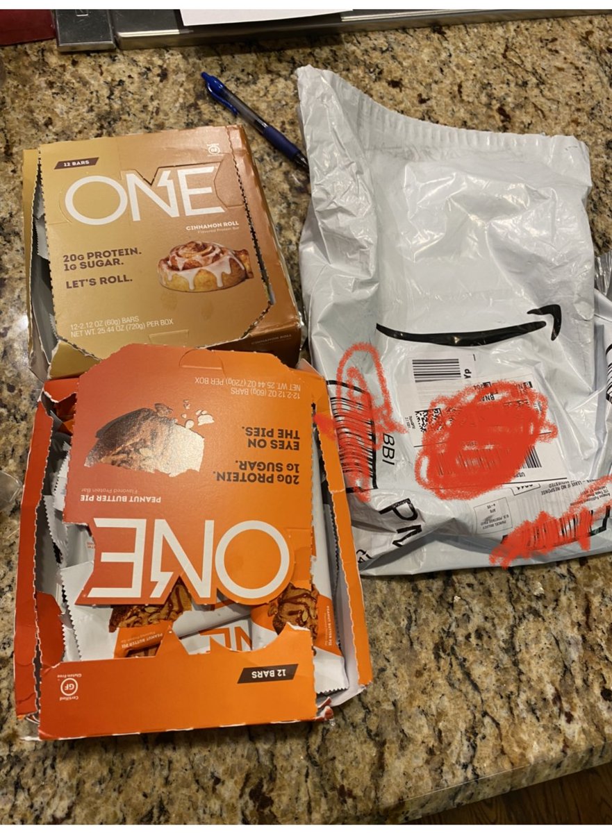 karynaltshuler's tweet photo. @amazon -Seriously? You either pack my One Bars in a box way too large or this is a first, in a plastic bag with no bubble wrap or anything protecting them. #crushedboxes #onebars https://t.co/KlCsuhFgzY