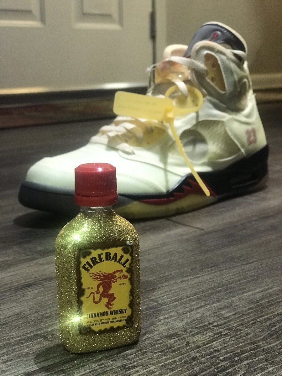 solesupreme96's tweet photo. @lizreyna453 Asked me to take pictures of the bottles sheโs making for my birthday... idk why she says I make everything about my shoes.. ๐๐ haha #fireball #offwhite5 https://t.co/HKgLiFDkLK