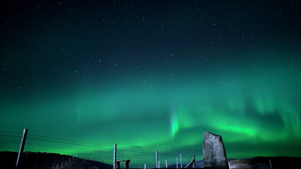 The northern lights, locally known as the Mirrie Dancers or Aurora. On a clear night you can see the stars clearly and occasionally you see the Mirrie Dancers.