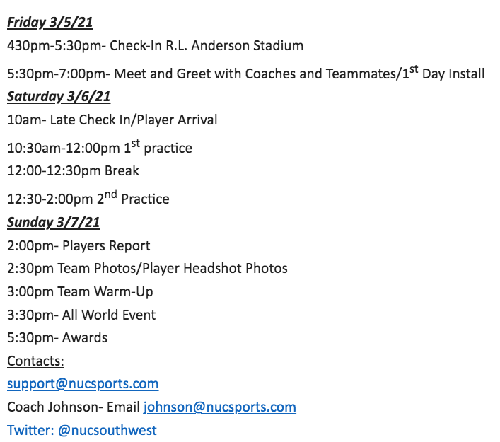 coachschuman's tweet photo. All World Game Schedule For This Weekend @NUCSouthwest https://t.co/TdLo8RBY60