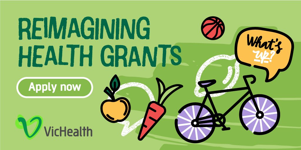 Launching today 👇

New local grants for bold Victorian ideas that:

🍐 improve access to healthy, affordable food
🤝 build strong social connections
🥏 increase physical activity

$3 million in funding available.

Spread the word!

vichealth.vic.gov.au/funding/reimag… #springst
