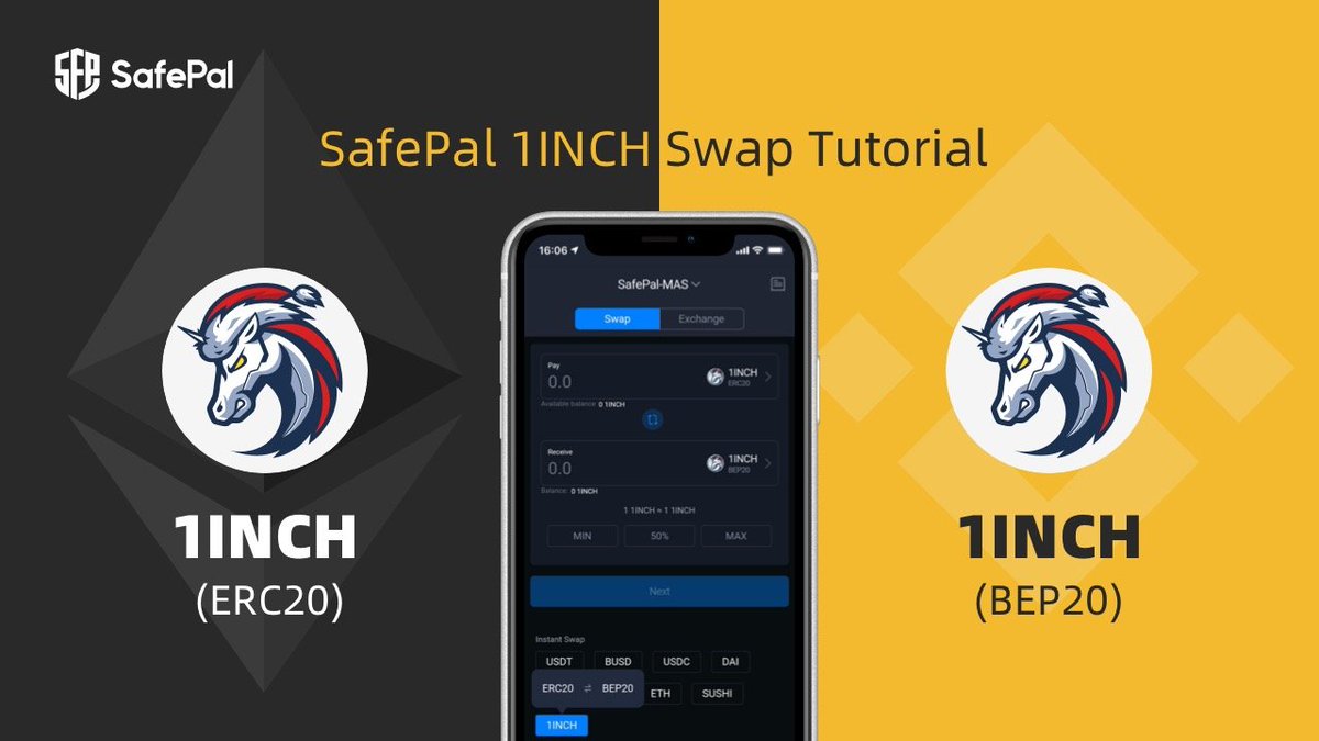 Swap your $1INCH ERC20 #ETH for $1INCH BEP20 #BSC  using @iSafePal Swap Feature🔁

📲Check out this simple guide to learn how to bridge your $1INCH <a href="/1inchExchange/">Previous handle use @1inchNetwork</a> onto #BSC
docs.safepal.io/blockchain-tut…