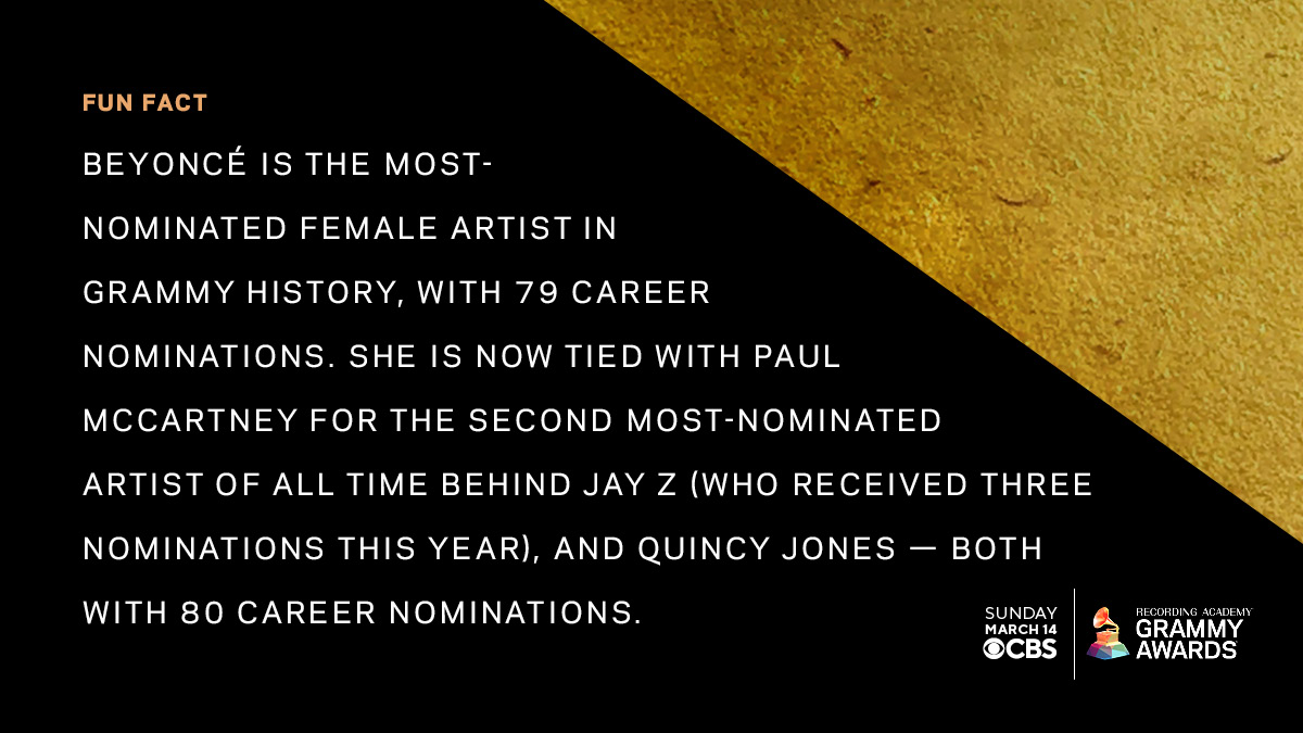 RecordingAcad's tweet photo. .@Beyonce is nominated for nine #GRAMMYs this year including Record Of The Year and Song Of The Year: https://t.co/LGbwoMhvia 🎵 https://t.co/qhJnQ3DOUD