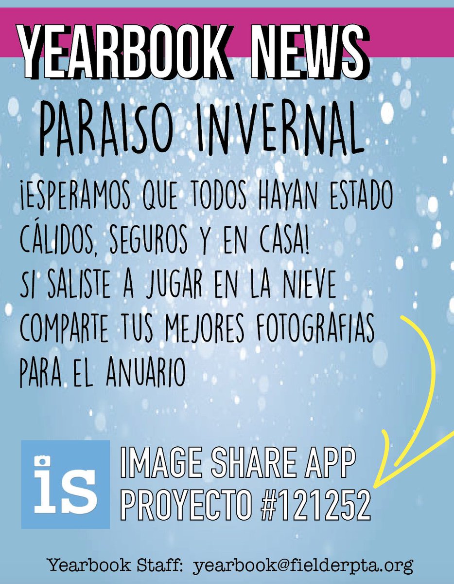 Share your Winter Wonderland Photos!!
yearbook@fielderpta.org

BUY the BOOK too!
balfour.com
 
Comparte tus fotos del Paraíso Invernal!!

COMPRA el LIBRO también!
balfour.com 
#fielderpride