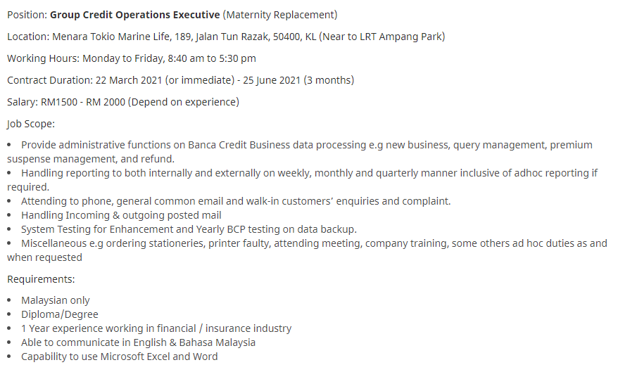 ChloeTan1226's tweet photo. Credit Operations Exe Needed at KL‼️ #admin #insurance
Please share &amp; RT. 
Kindly send me your resume at Tan_Sookping@kellyservices.com.my 

@haikerja @indeed @twt_kerja @MauKerjaMY @jomkerjamy @Twt_IklanKerja @twt_job @kerjakosongla @ZOHL_KERJAYA
 #vacancy #kl #job https://t.co/b82ph8pyoY
