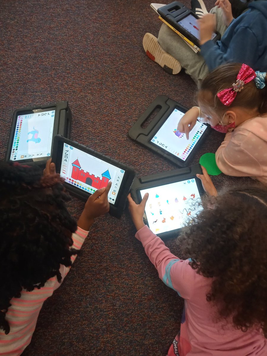 LPElibrary's tweet photo. K-2nd graders are creating storyboards using ScratchJr for STEM week in the Library. #emsproud #emsisdit #ems_libraries @DrAOwls4ever @VKiser_MEd @SalleeClark @scratch https://t.co/zDoufGvkWm