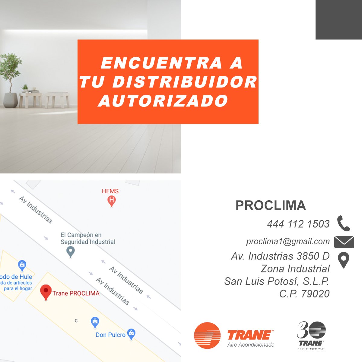 Nuestros distribuidores trabajan día a día para llevarte confort y queremos reconocerlos. Hoy recomendamos a Proclima, distribuidor autorizado ubicado en #SLP. Busca a tu distribuidor autorizado más cercano aquí: bit.ly/Consiguelo_Tra… #TraneContigo