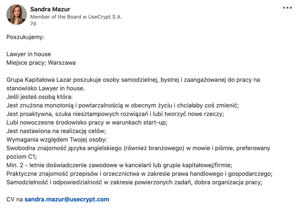 kochamusecrypt's tweet image. Możecie wolniej pisać te złośliwe komentarze? Sandra nie wyrabia już z podpisywaniem zawiadomień. 

PS. Szukamy prawnika, dotychczasowy znowu zrezygnował :(

#usecrypt