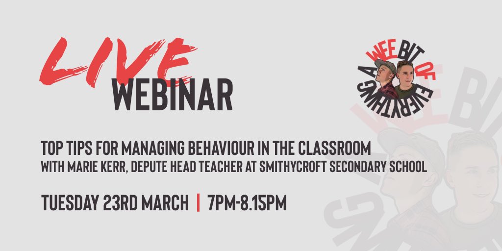 🚨HUGE OPPORTUNITY 🚨

We are delighted to announce our 3RD LIVE WEBINAR on ‘Top Tips for Managing Behaviour in the Classroom’ 👌✅

TUESDAY 23rd MARCH 7-8.15pm

Sign up quickly to avoid disappointment 🙌🏽😀

RETWEET 😀

#AWBOE

#inspire #teach #entertain 
bit.ly/3bcjQE2