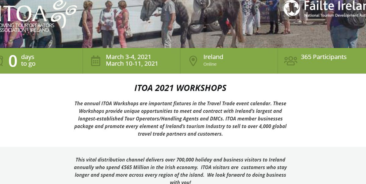 Today @IncomingTourOp holds the first of 4 days of workshops with fantastic Irish suppliers! 4500 meetings set up and hopefully lots of business to be done

Thanks to <a href="/GinaBiggins/">Gina Biggins</a> <a href="/Kelly2Oonagh/">Oonagh Kelly</a> <a href="/deirdres27/">Deirdre Spillane</a> <a href="/Failte_Ireland/">Fáilte Ireland</a> who enabled us to go virtual this year

#ITOAWorkshops21