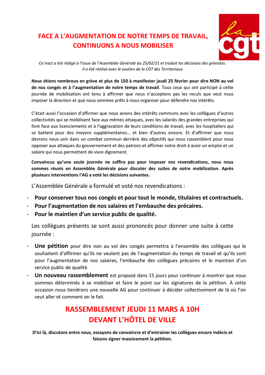 CGTcaGB's tweet photo. Non au vol de nos congés.
Mobilisons-nous le jeudi 11 mars.
Tract et pétition.

#1607h https://t.co/nyONdB1mng