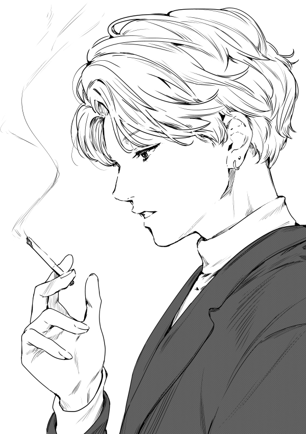 たばこと青年 