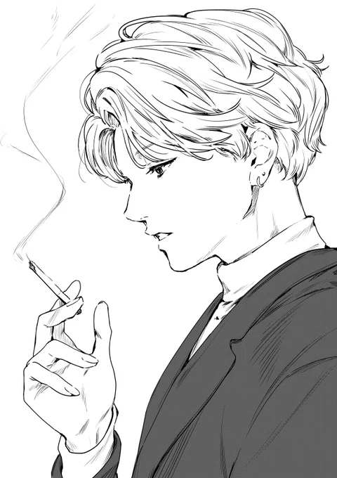たばこと青年 